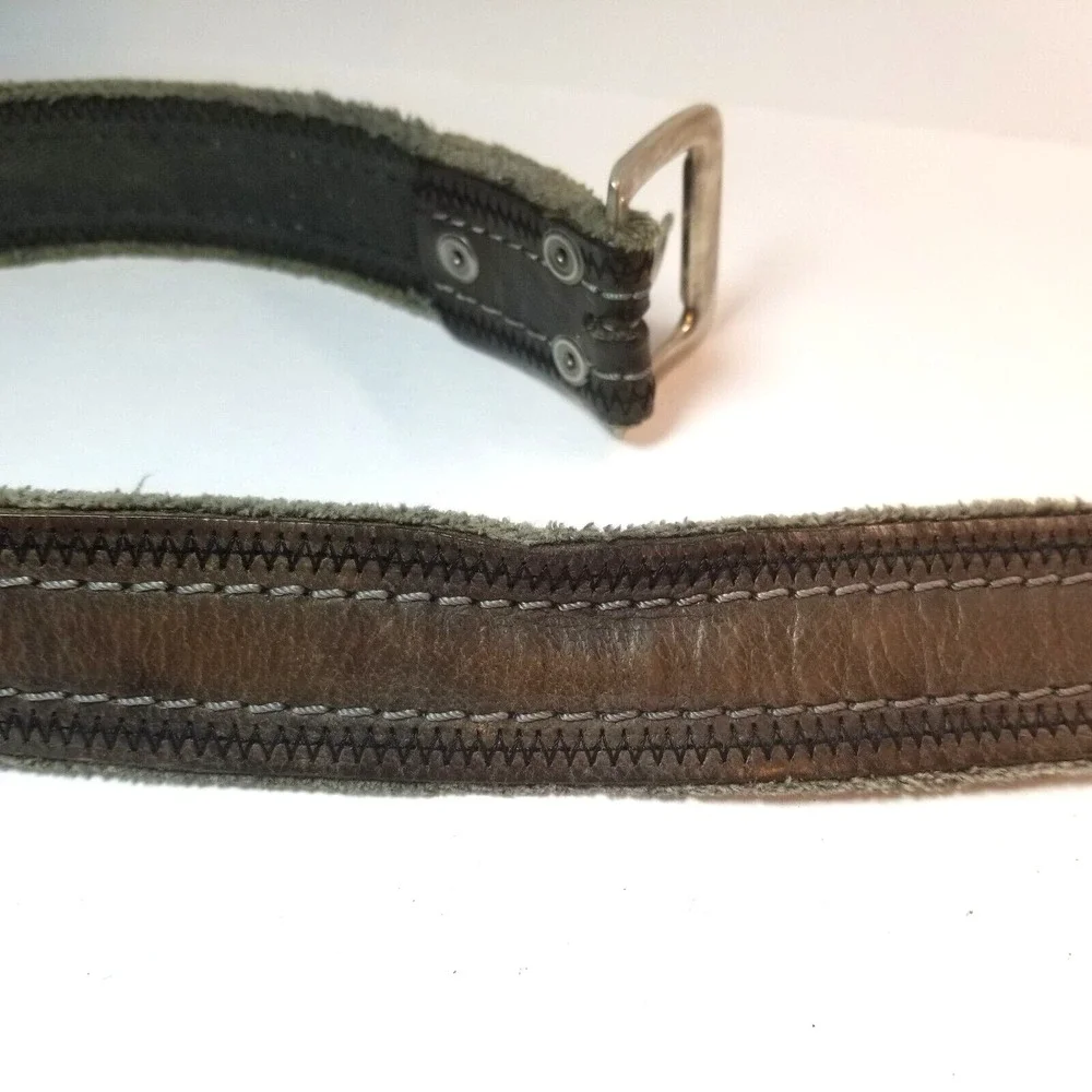 Brown Leather and Canvas Raw Edges Silver Buckle 36